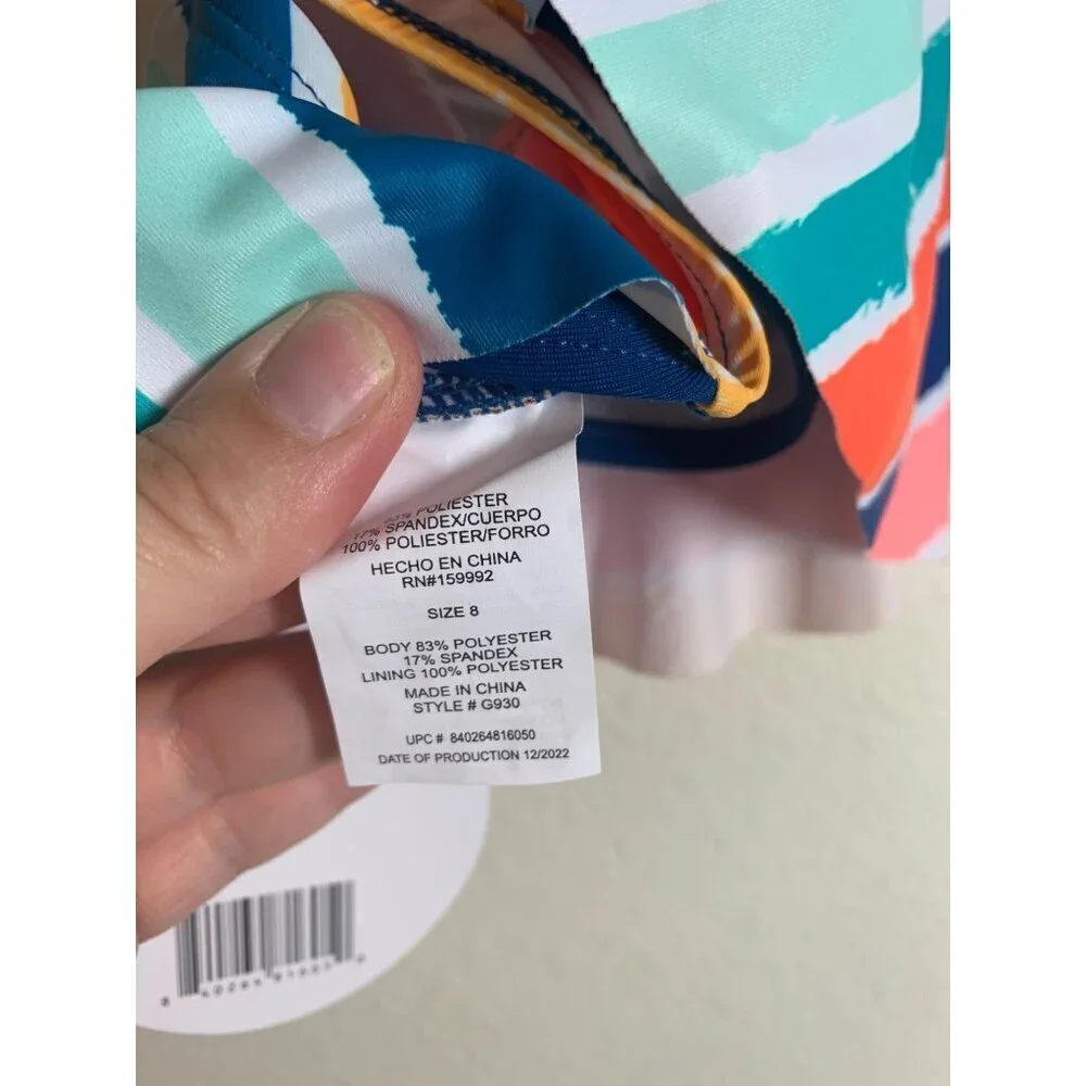 NWT Shelloha Swimsuit Bikini Top Girls Size 8 Colorful AD3